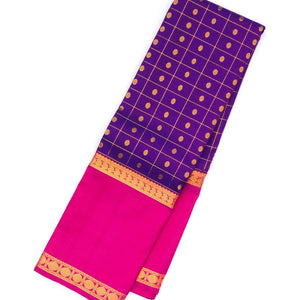 Purple Handloom Kanchipuram Korvai Silk Saree With Checks