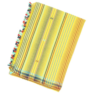 Yellow Handloom Bhujodi Cotton Saree With Buttas