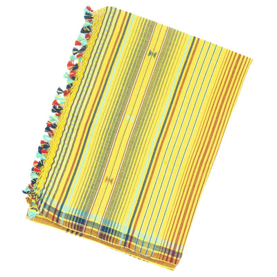 Yellow Handloom Bhujodi Cotton Saree With Buttas