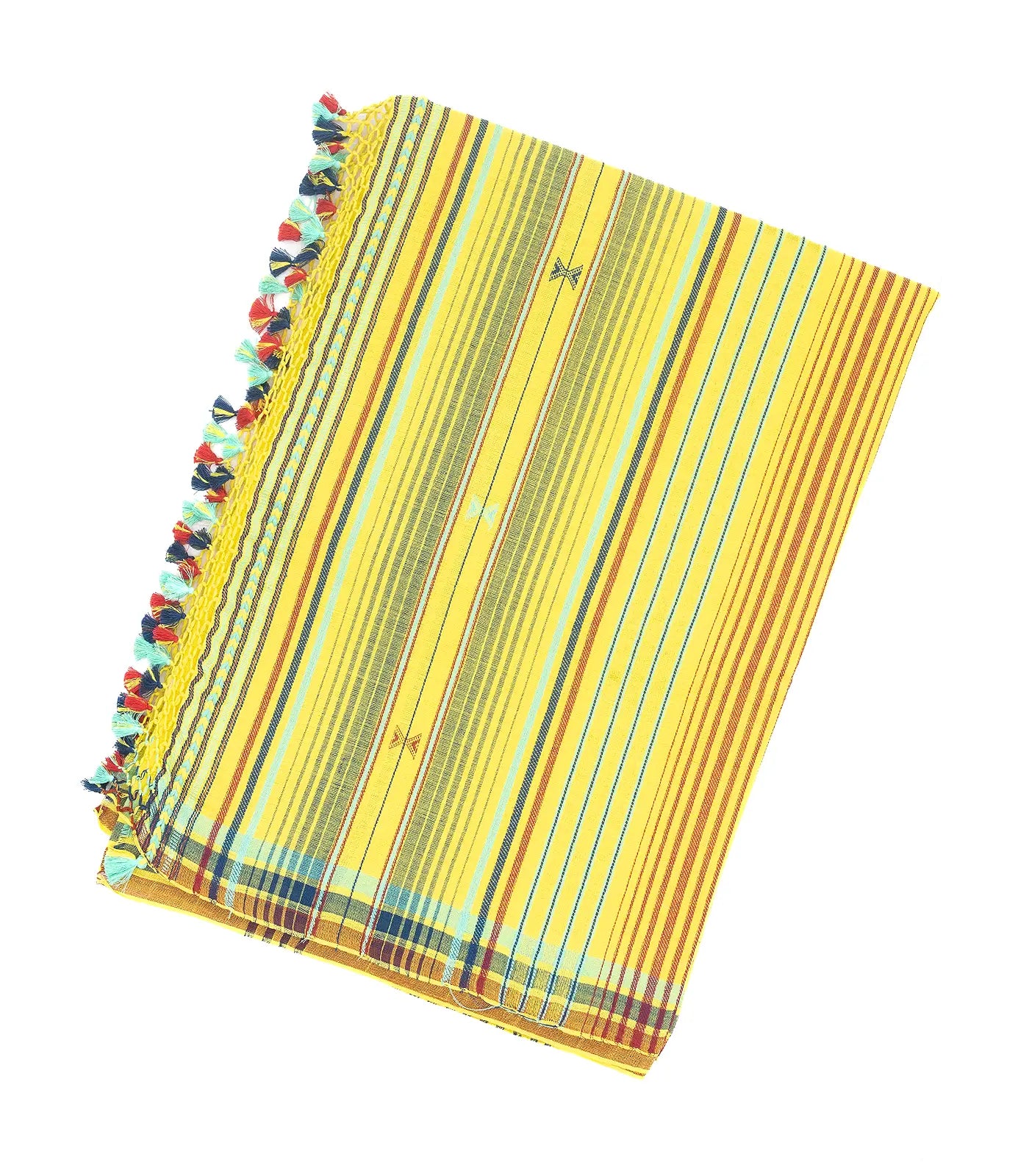 Yellow Handloom Bhujodi Cotton Saree With Buttas