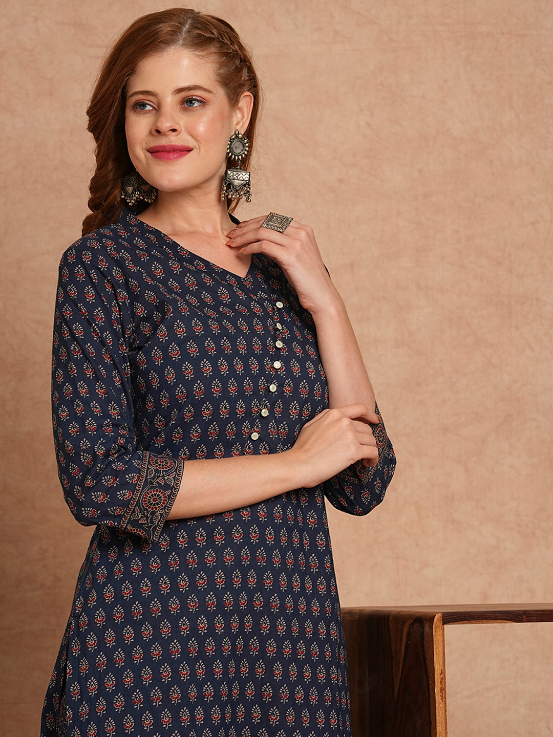 Ethnic Printed Straight Fit Kurta with Pant - Blue