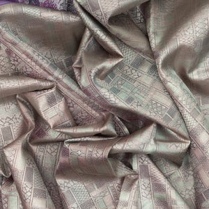 Grey Handloom Kanchipuram Silk Saree With Peacock Border