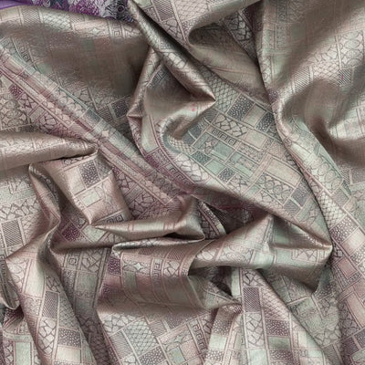 Grey Handloom Kanchipuram Silk Saree With Peacock Border