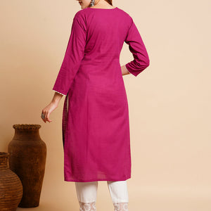 Solid Chikankari Embroidered Straight Fit Kurta - Purple