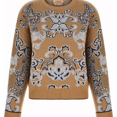 Twin Set Jacquard Wool Blend Sweater