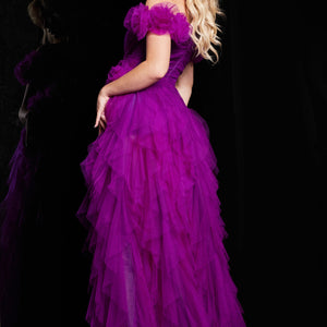 Off Shoulder Ruffled A-line Slit Gown by Jovani 26312