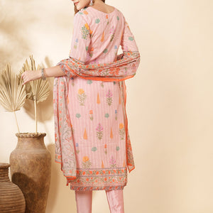 Floral Printed & Embroidered Straight Kurta with Pant and Dupatta - Pink