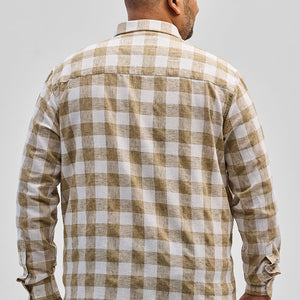 Beige Checks Linen Blend Shirt