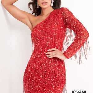 Long Sleeve Fringe Cocktail Dress by Jovani 2645