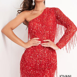 Long Sleeve Fringe Cocktail Dress by Jovani 2645