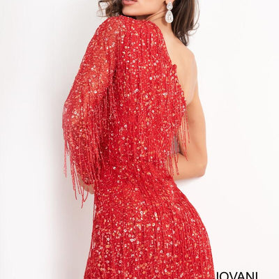 Long Sleeve Fringe Cocktail Dress by Jovani 2645