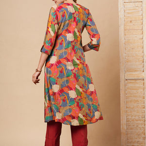 Abstract Floral Foil Printed A-Line Kurta with Pant - Multi