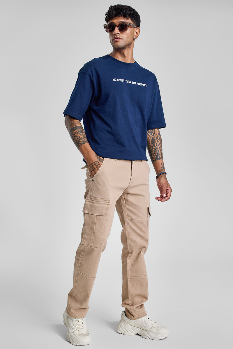 Beige Slim Fit Cargo Jeans