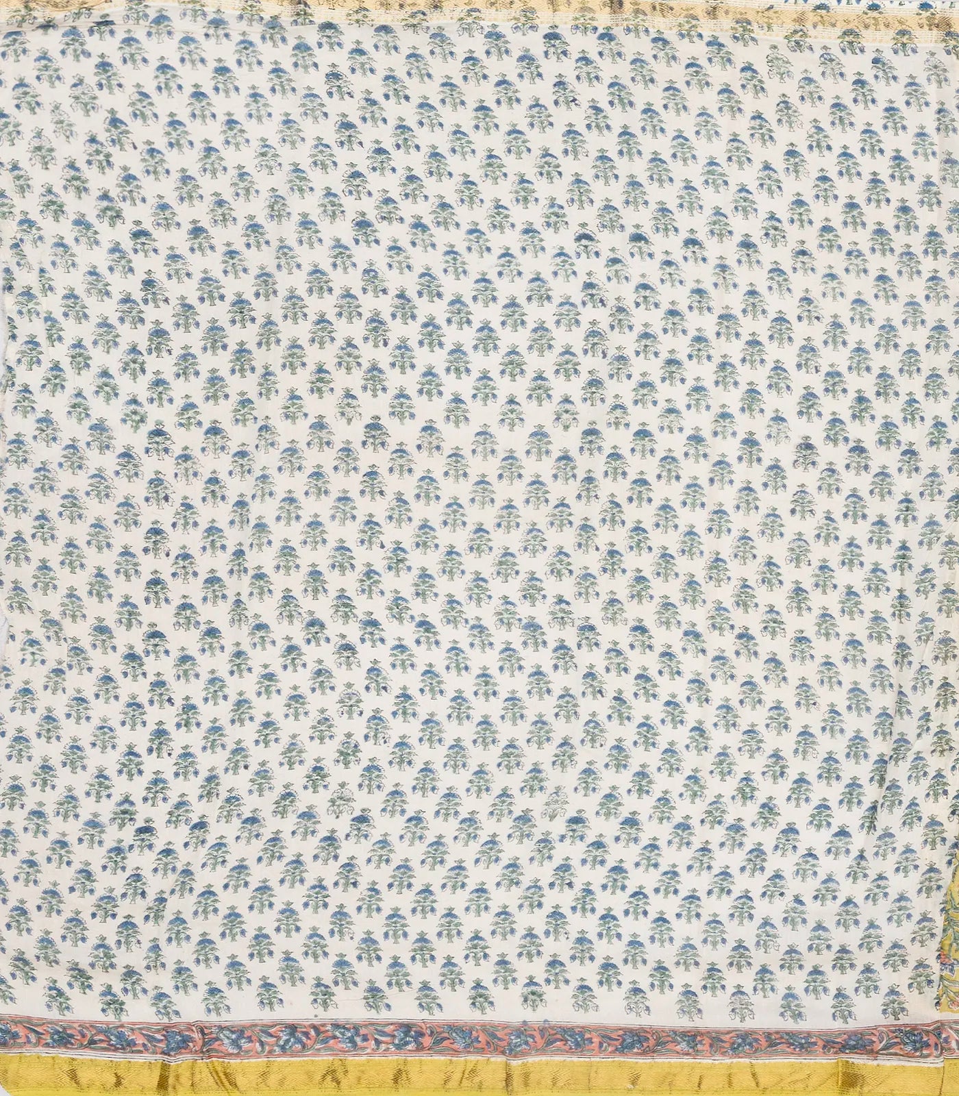 Lime Green Handloom Chanderi Cotton Saree With Printed Floral Motifs