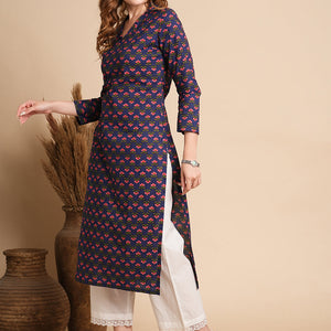 Floral Printed Straight Fit Kurta - Blue