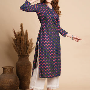 Floral Printed Straight Fit Kurta - Blue