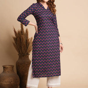 Floral Printed Straight Fit Kurta - Blue