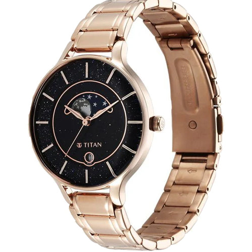 Titan Premium Workwear Blue Dial Analog with Date Stainless Steel Strap Watch for Women 35mm 2674WM01