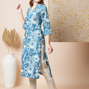 Abstract Floral Printed Straight Fit Kurta - Blue