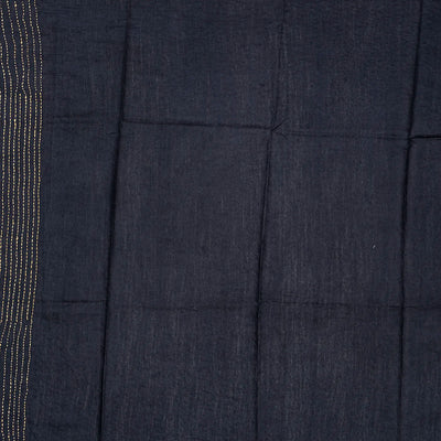 Black Handloom Tussar Silk Saree Printed & Embroidered Motifs