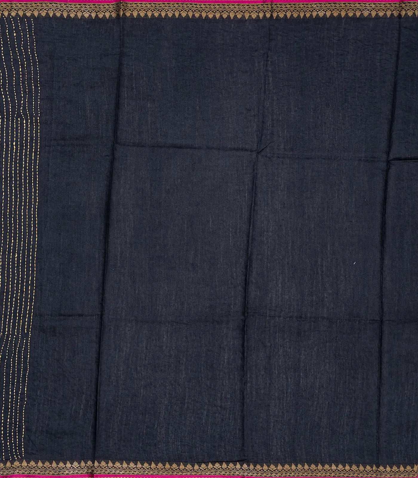 Black Handloom Tussar Silk Saree Printed & Embroidered Motifs