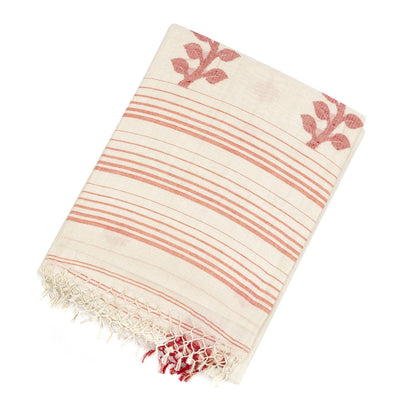 Off White Handloom Bengal Cotton Saree And Floral Buttas