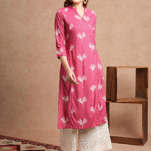 Abstract Floral Printed Straight Fit Kurta - Pink