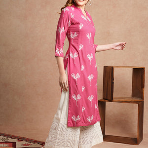 Abstract Floral Printed Straight Fit Kurta - Pink