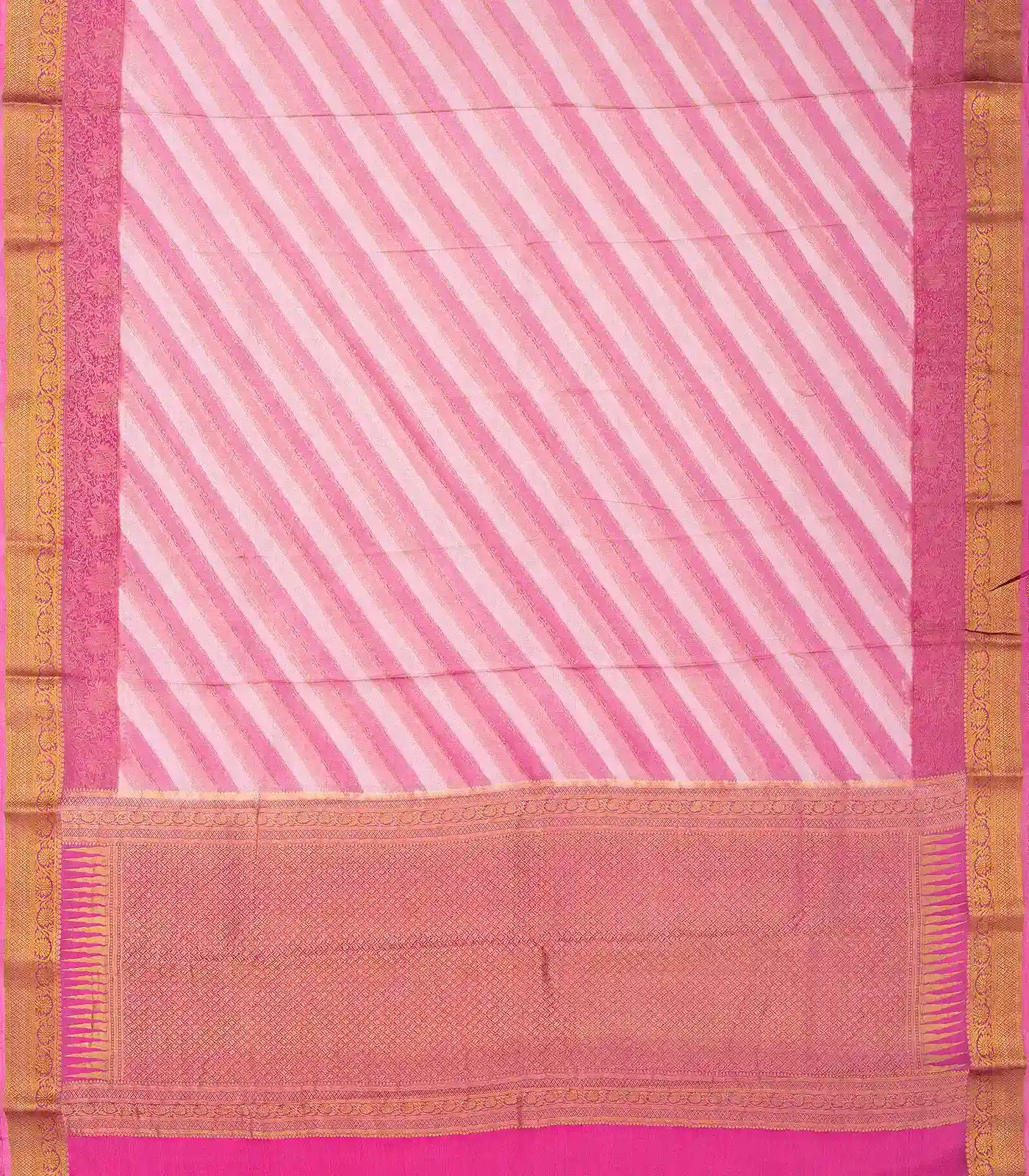 Pink Mysore Crepe Silk Saree With Diagonal Stripes