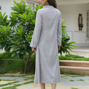 Animal Aztec Motif Embroidered A-Line Flared Midi Dress - Grey