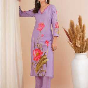 Floral Printed Straight Fit Co-ord Set - Lavender