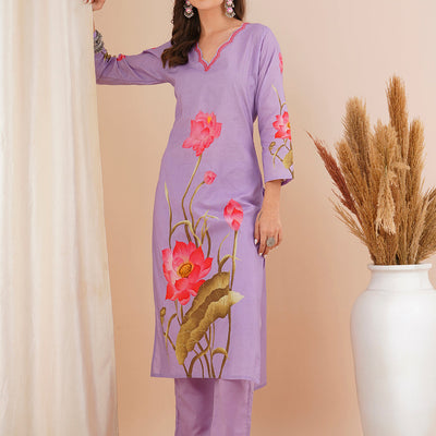 Floral Printed Straight Fit Co-ord Set - Lavender