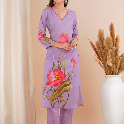 Floral Printed Straight Fit Co-ord Set - Lavender