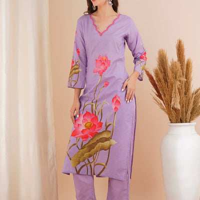 Floral Printed Straight Fit Co-ord Set - Lavender