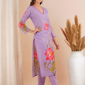 Floral Printed Straight Fit Co-ord Set - Lavender