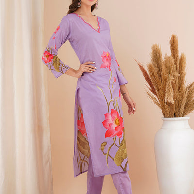 Floral Printed Straight Fit Co-ord Set - Lavender