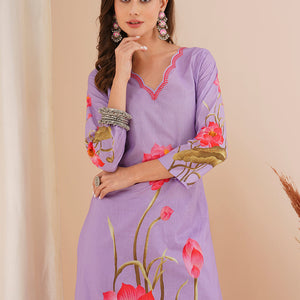 Floral Printed Straight Fit Co-ord Set - Lavender