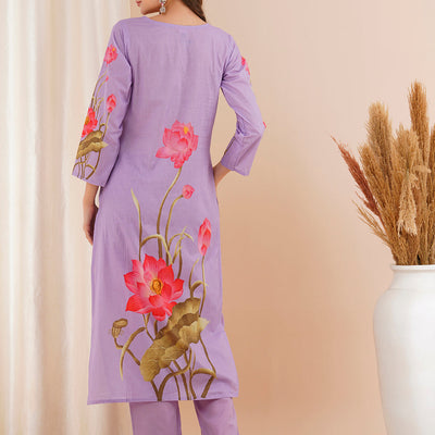 Floral Printed Straight Fit Co-ord Set - Lavender