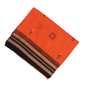 Orange Handwoven Orissa Cotton Saree With Floral Motif Buttas