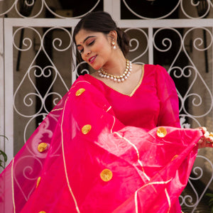 pink organza puff sleeves lehenga