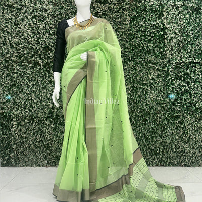 Parrot Green Maheshwari Handloom Saree