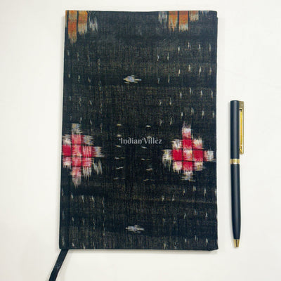 Black Pasapali Theme Handmade Ikat Woven Cotton Fabric Cover Diary