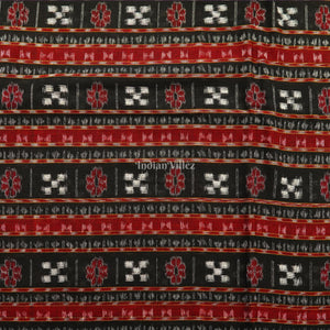 Black Red Pasapali Theme Sambalpuri Ikat Cotton Fabric