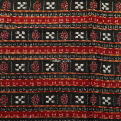 Black Red Pasapali Theme Sambalpuri Ikat Cotton Fabric