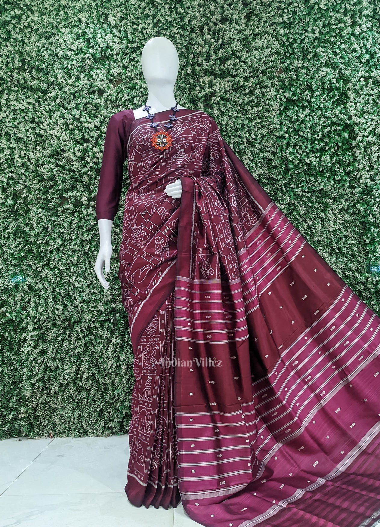 Wine Nabakothi Contemporary Designer Silk Saree