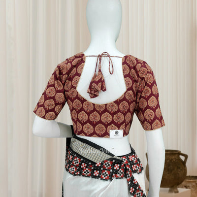 Maroon Jodhpuri Block Print  Cotton Blouse