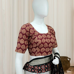 Maroon Jodhpuri Block Print  Cotton Blouse