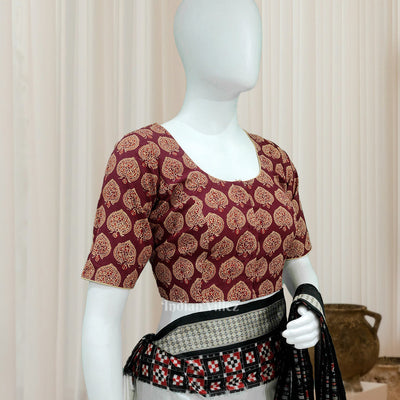 Maroon Jodhpuri Block Print  Cotton Blouse