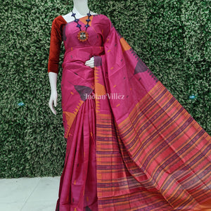 Pink Odisha Handloom Sambalpuri Tussar Silk Saree