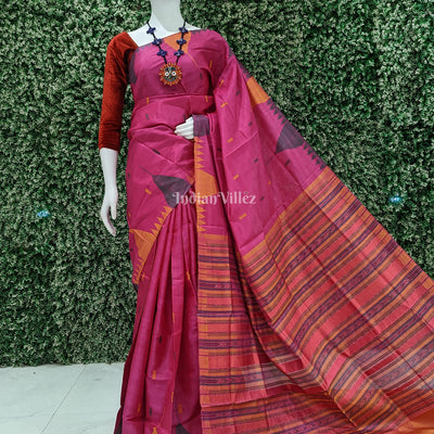 Pink Odisha Handloom Sambalpuri Tussar Silk Saree